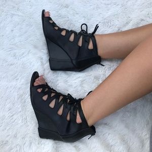 Black Lace Up Wedges
